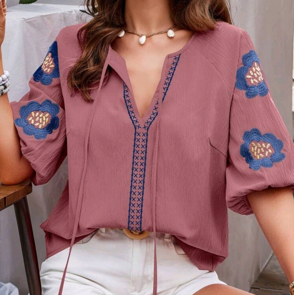 Shein Embroidery Mauve Top- Size S